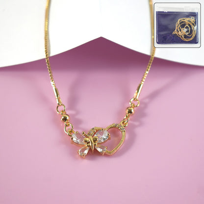 Gold-Plated Crystal Butterfly Heart Pendant Necklace for Women
