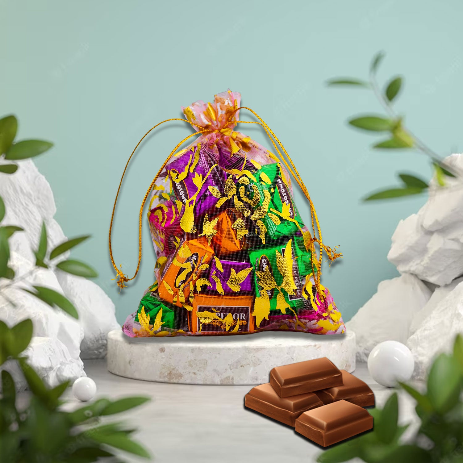 Decorative Gift Potli with 10 Premium Chocolates / Reusable Potli – Festive & Return Gift Hamper