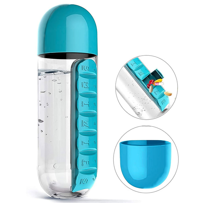 Pill & Vitamin Bottle, Water Bottle Multi Functional Use for Traveling & Outdoor Use Water Bottle, Travelling kit, Summer Special Bottle (600 Ml /  Mix Color )