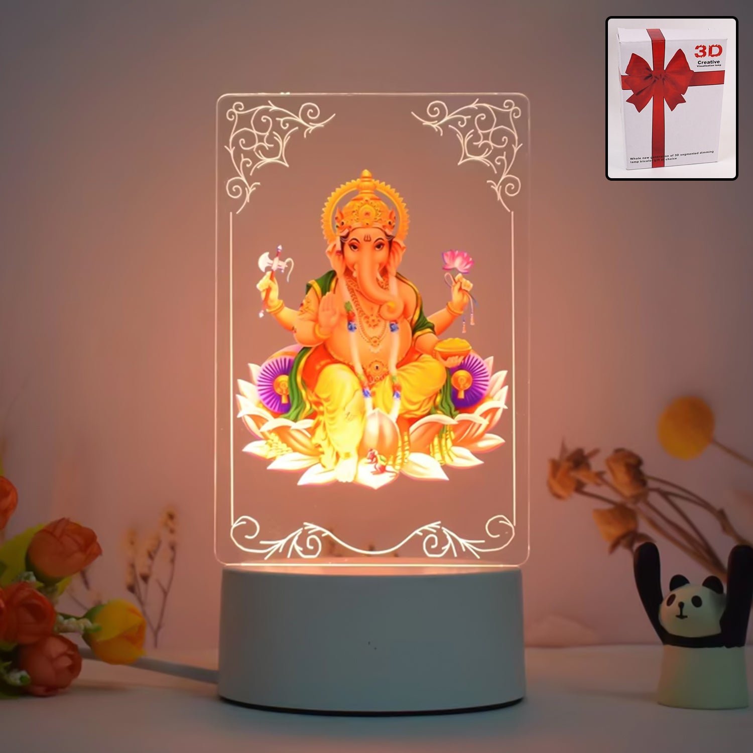 Beautiful 3D Lord Ganesh Frame with soft white light (1 Pc)