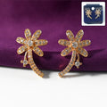 CZ Stone Stud Earrings – Stylish Floral Curve Design for Women