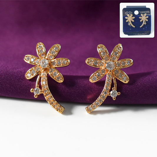 Stylish Floral Curve Design CZ Stone Stud Earrings for Women