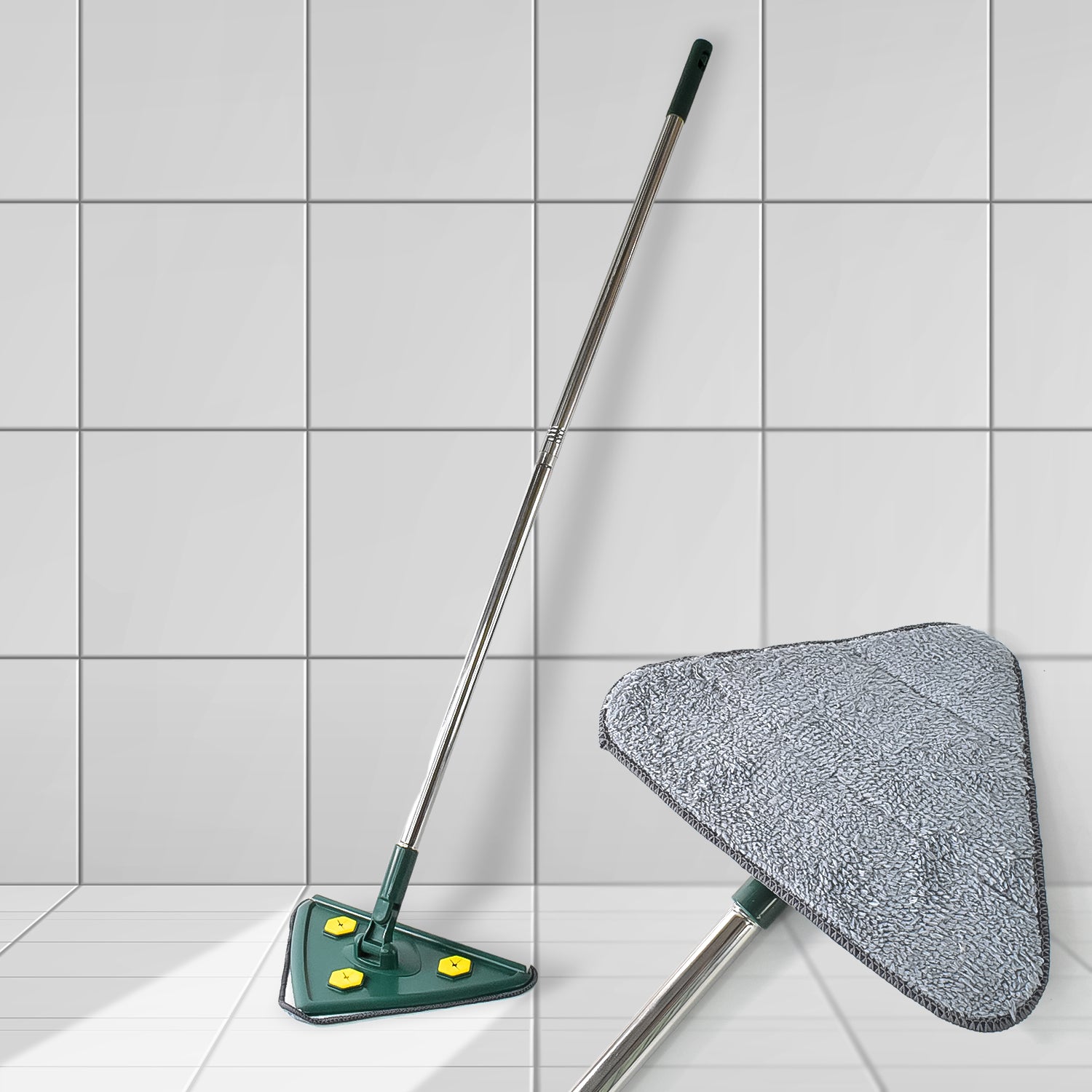 2-in-1 Extendable Triangle Mop – Retractable, 360° Rotating, Telescopic & Reusable Mop Heads (1 Pc)