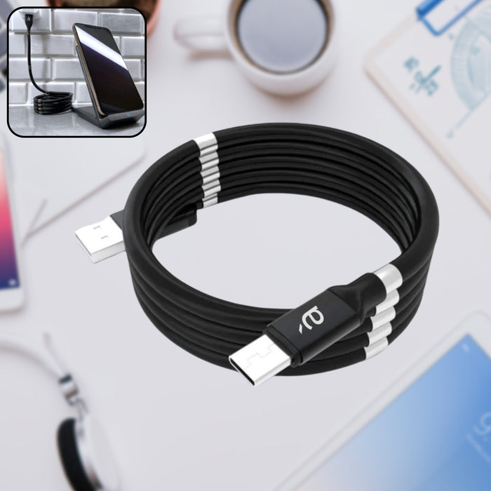 USB Cable, Charging Cable 3A Fast Charge and Sync Most Stunning Charging Cable, Magnetic Charging Cable Charging Cable for Phone (Compatible with (No More Messy Cables in Car & Home), (120 CM), ( Black), One Cable)