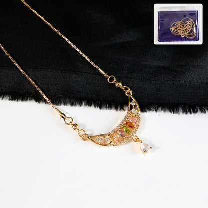 Crescent Moon Multicolor Pendant Necklace for Women