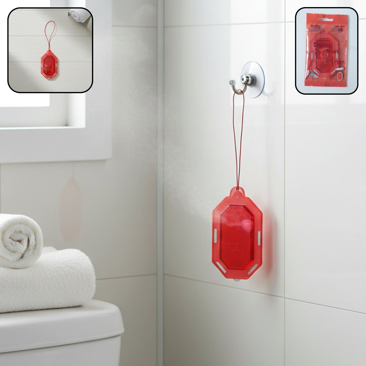 Hanging Apple Berry gel air freshener in packaging