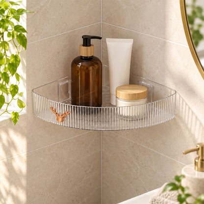 Apex Transparent Corner Rack with Adhesive Mounts for Bathroom Storage Shelf (1 Pc)