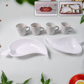 Ceramic Tea Cup Set – 4 Cups with Leaf-Shaped Plastic Tray
