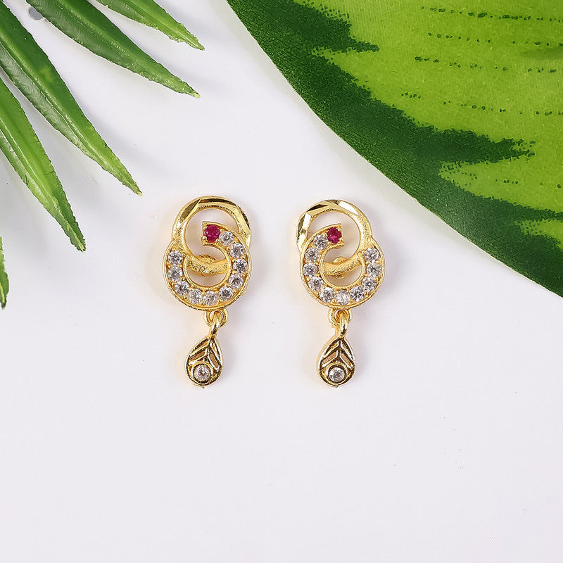 Modern Gold Plated Round Teardrop Earrings with Stone Highlights