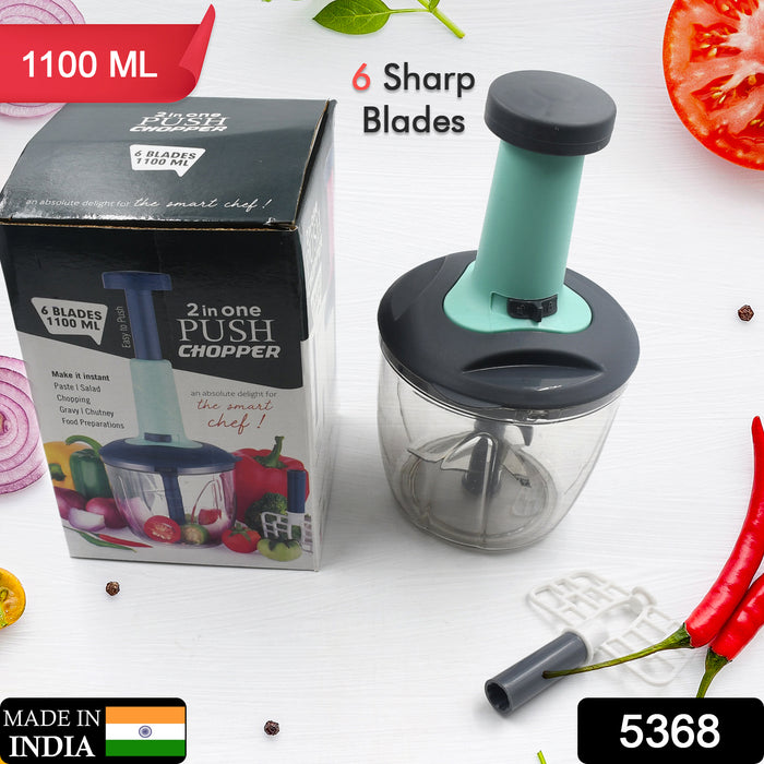 1100 ml 2 in 1 Push up Chopper with Blender affixed with 6 Sharp Blade | Vegetable and Fruit Cutter with Easy Push and chop Button