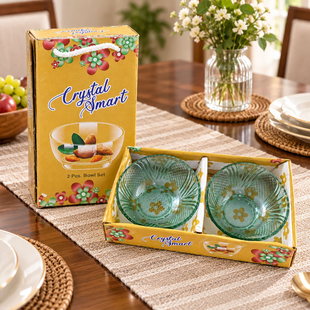 Textured Glass Bowl Set for Serving Dry Fruits, Snacks and Desserts (2 Pc Set)
