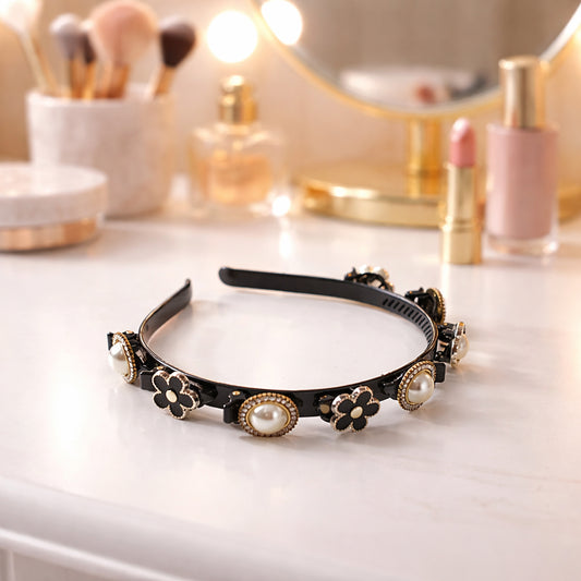 Elegant Pearl & Floral Designer Hairband for Women & Girls 1 Pc