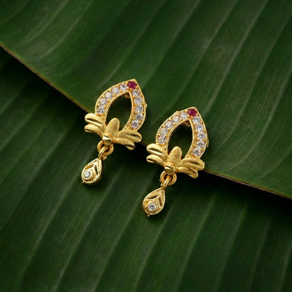 Designer Gold Earrings with Elegant Teardrop Cut & Crystal Work