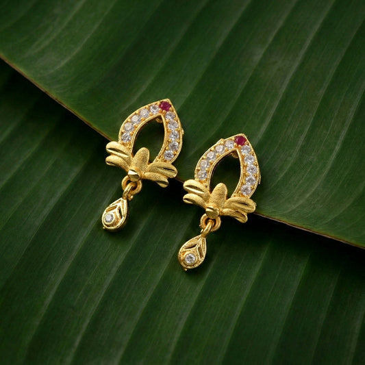 Designer Gold Earrings with Elegant Teardrop Cut & Crystal Work
