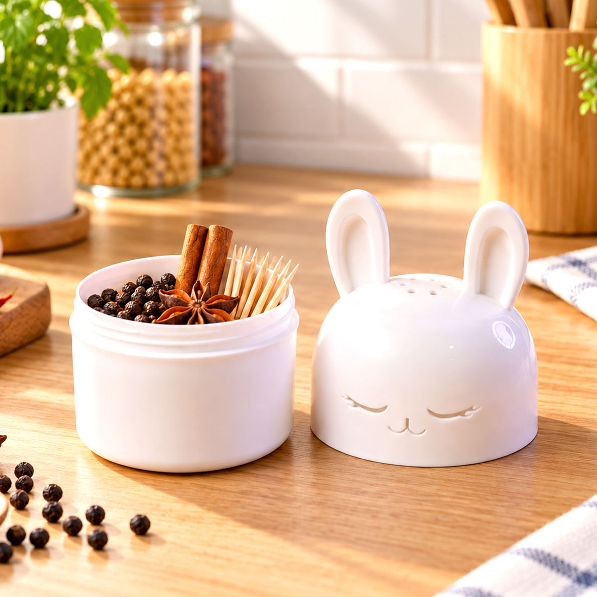 Cute Bunny Kitchen Container for Tea Bags, Spices and Small Items (1 Pc)