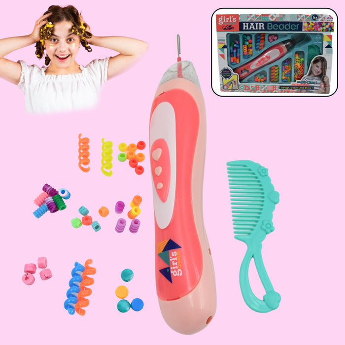 Hair Styling Clasp Clips Twisting Stringing Beads Kit for Girls, Portable Hair Braider Machine,Hairstyle Braid Kit DIY Hair Styling Tool with Comb, Rubber, Button Beads and Beads (85 Pcs Set)