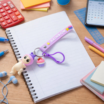 Cute Doll & Cupcake Keychain with Rainbow Strap (1 Pc)