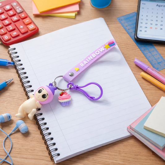 Cute Doll & Cupcake Keychain with Rainbow Strap (1 Pc)