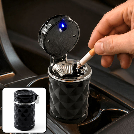 Car Cupholder Ashtray – LED Light, Lid & Portable Bin | Velvet Wheels