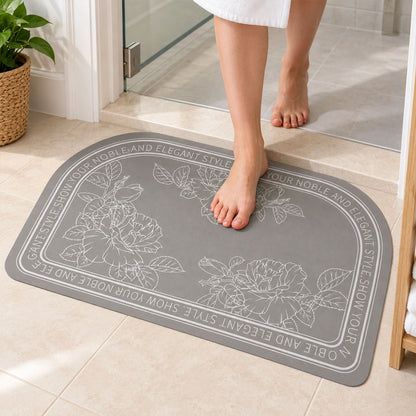Absorbent Bathroom Mat, Half Round Floral Print Quick Dry Mat (1 Pc, 50x80 Cm)