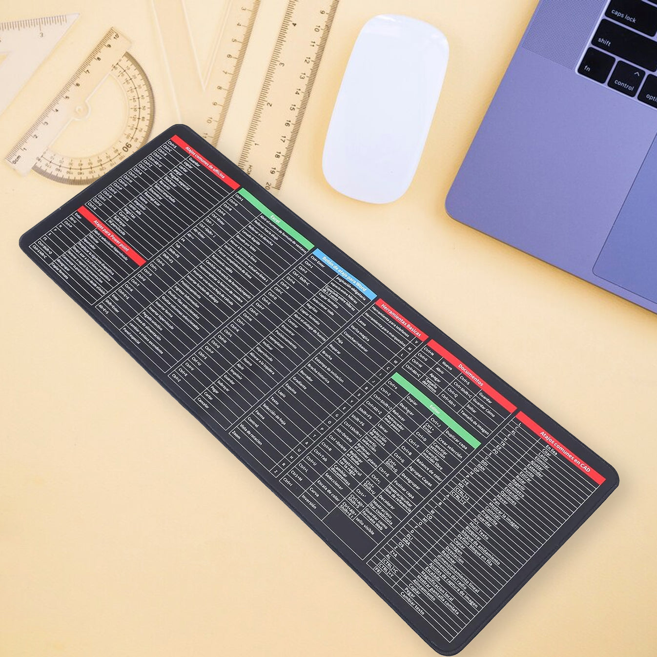 Shortcut Keyboard Mat | Large Desk Pad with Computer Keyboard Shortcuts, Anti-Slip Surface & Smooth Writing Area, Extended Mouse Pad for Office, Home, Laptop & Computer Workstation - Multi - Image 4