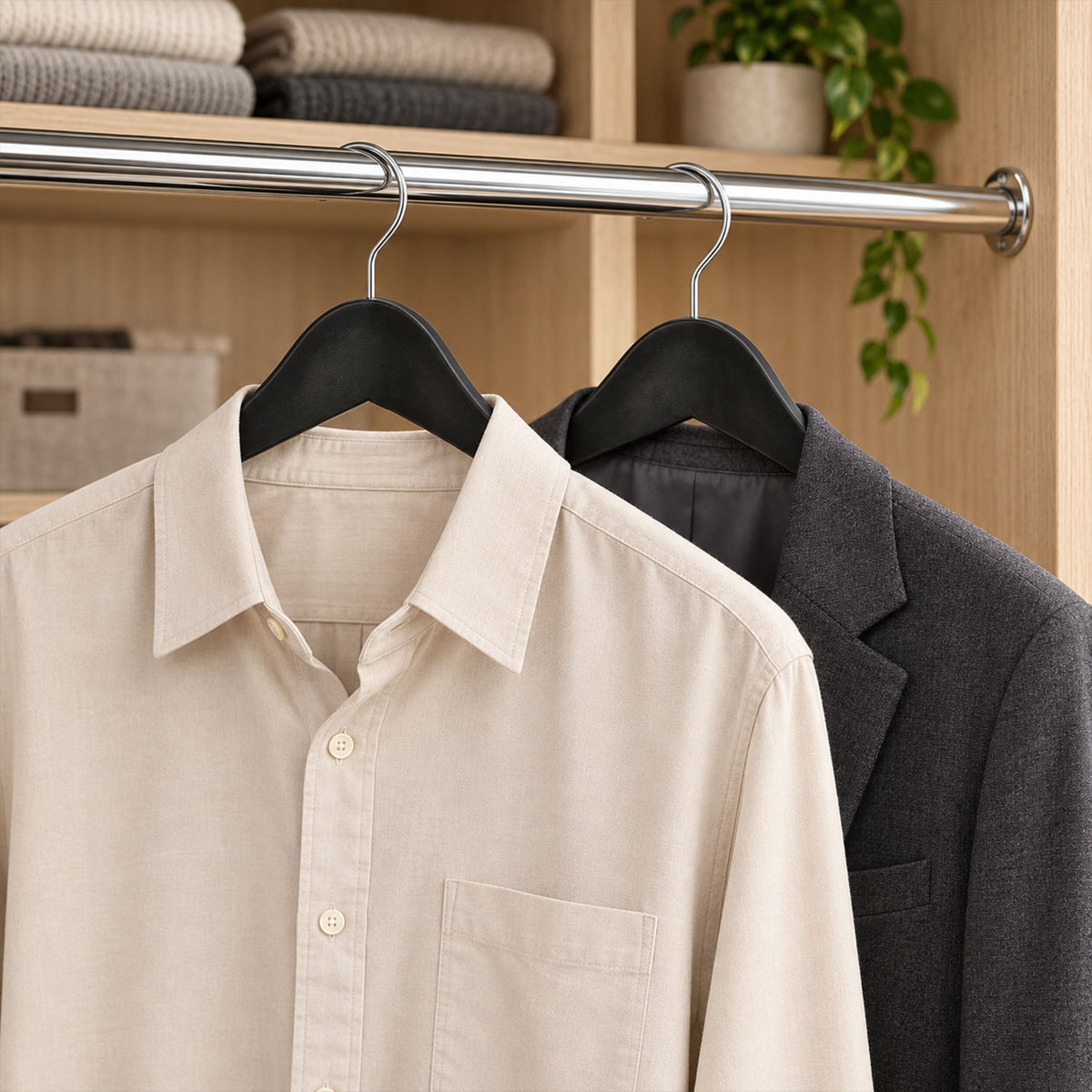 Black Clothes Hangers with Swivel Hook for Shirts and Blazers (2 Pc)