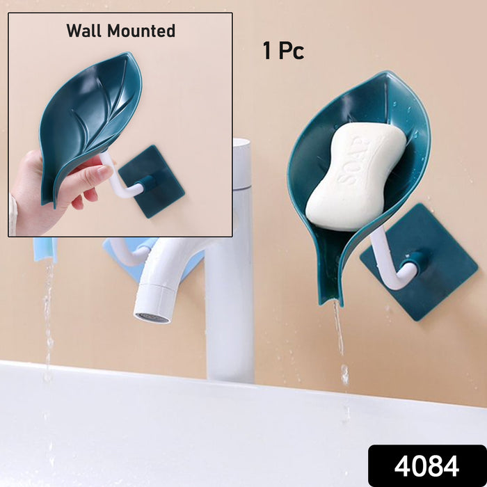 Soap Holder Leaf-Shape Self Draining Soap Dish Holder, With Suction Cup Soap Dish Suitable for Shower, Bathroom, Kitchen Sink