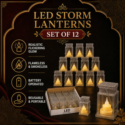 LED Storm Lantern Decorative Lights – Set of 12 Battery-Operated Flameless Lanterns