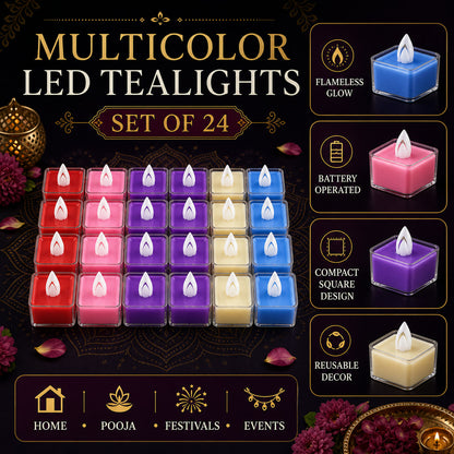 LED Tealight Candles – Set of 24 Multi-Color Flameless Lights