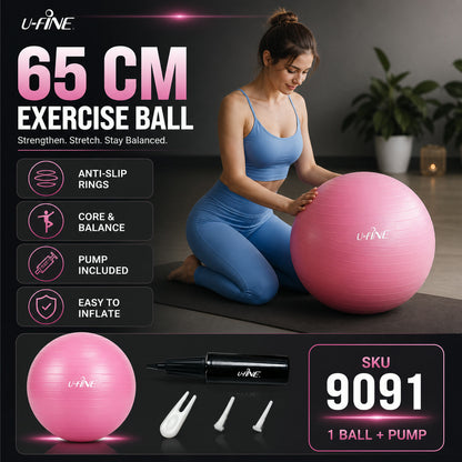 Exercise Ball 65 cm – Anti-Burst & Pump Included | FitFuzion