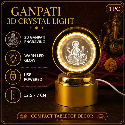 Ganpati Bapa 3D Crystal Ball LED Night Light – Divine Spiritual Glow