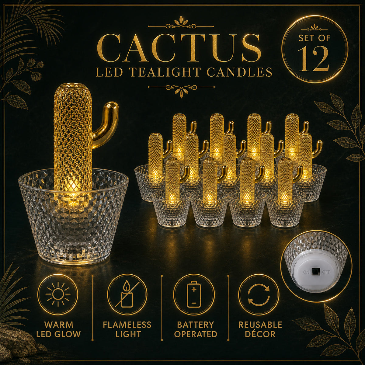 Cactus LED Tealight Candles – Unique Flameless Decorative Set