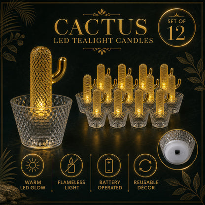 Cactus LED Tealight Candles – Unique Flameless Decorative Set