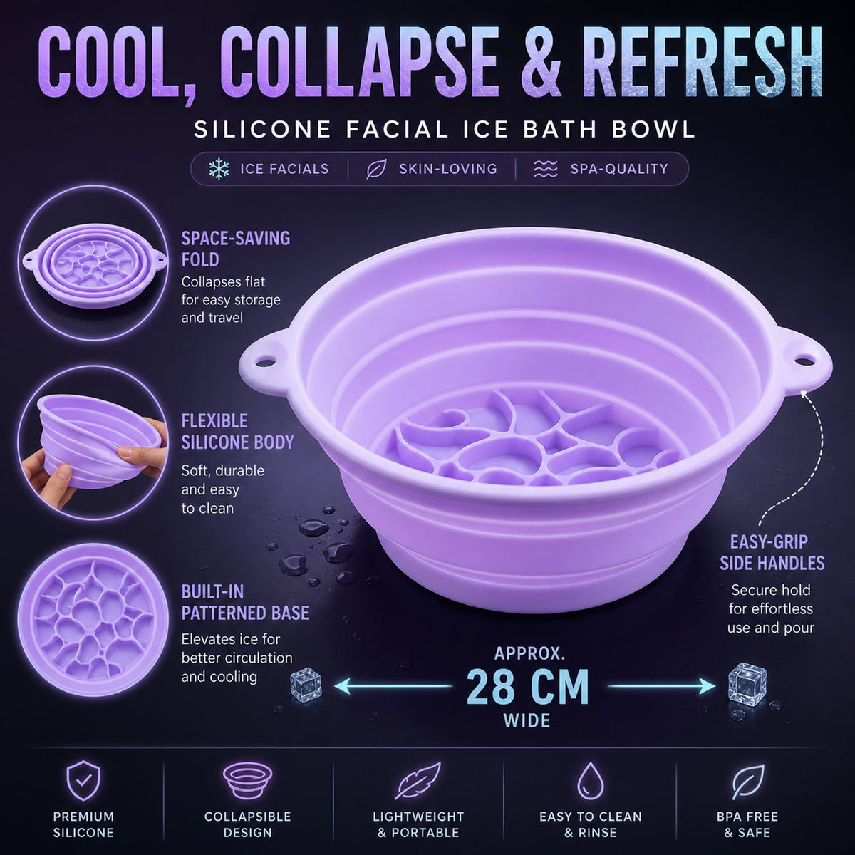 Folding Silicone Facial Ice Bath Bowl – Collapsible & Space-Saving, Face Bowl, FACIAL BOWL, ICE BOWL