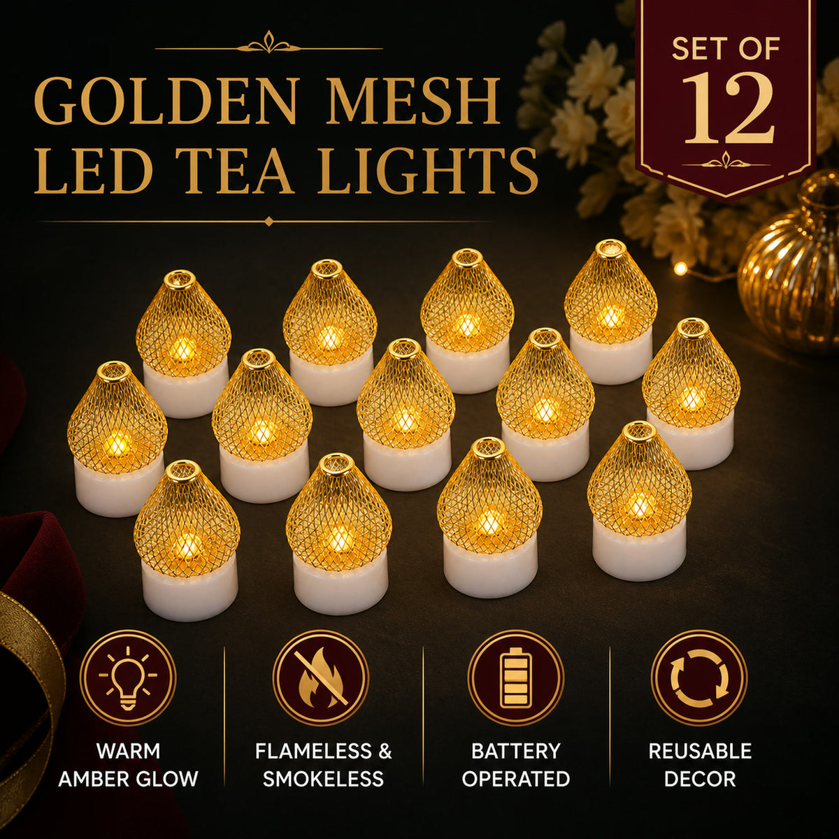 Flameless LED Tea Light Candles 12 Pcs – Safe Home Decor | Styleva