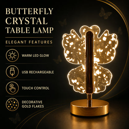 Crystal LED Table Lamp – Luxury Golden Butterfly Accent
