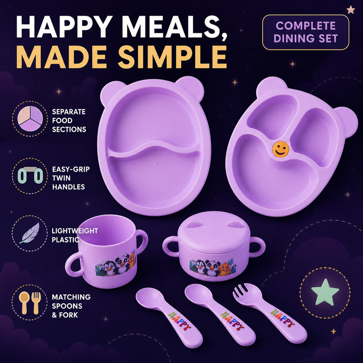 Children’s Tableware Dining Set – Durable Panda Print Meal Kit