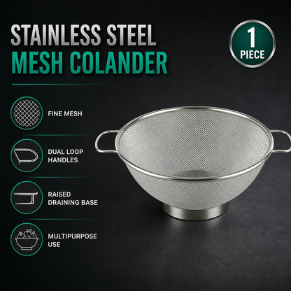 Stainless Steel Mesh Colander – Durable Kitchen Strainer with Handles