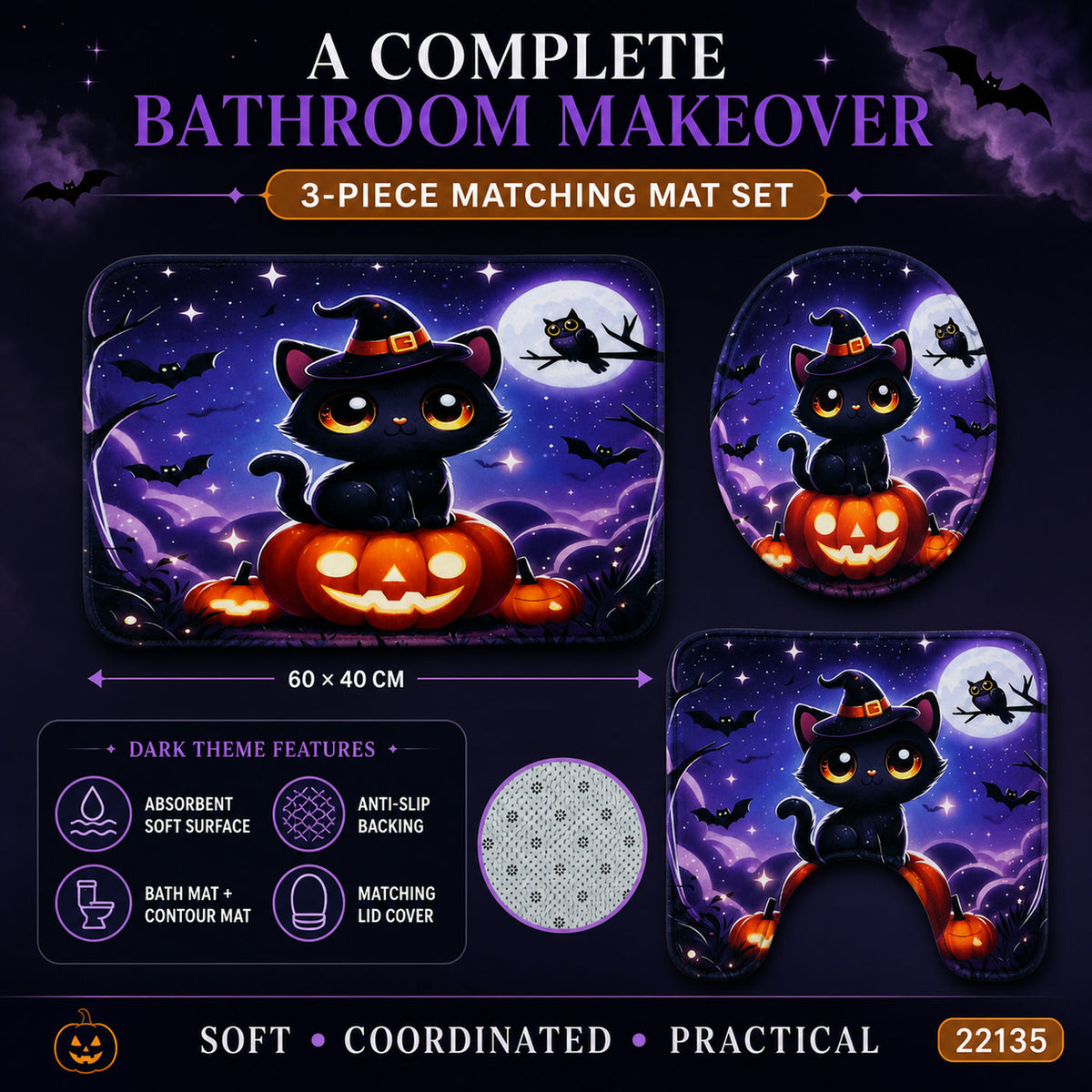 3 in 1 Bathroom Mat Set – Absorbent & Anti-Slip for Safety and Comfort