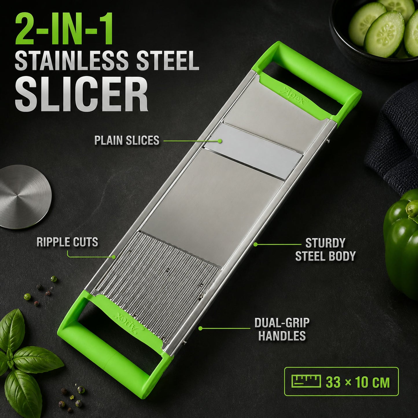 Stainless Steel Vegetable Slicer – Durable 2-in-1 Mandoline Cutter
