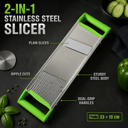 Stainless Steel Vegetable Slicer – Durable 2-in-1 Mandoline Cutter