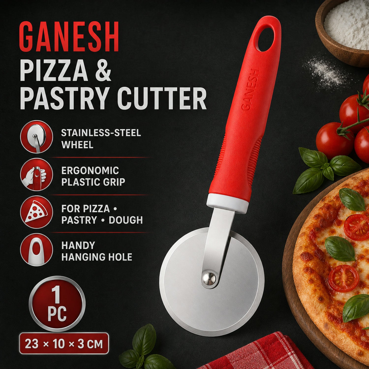 Pizza Cutter Wheel – Stainless Steel & Plastic Grip | Ganesh