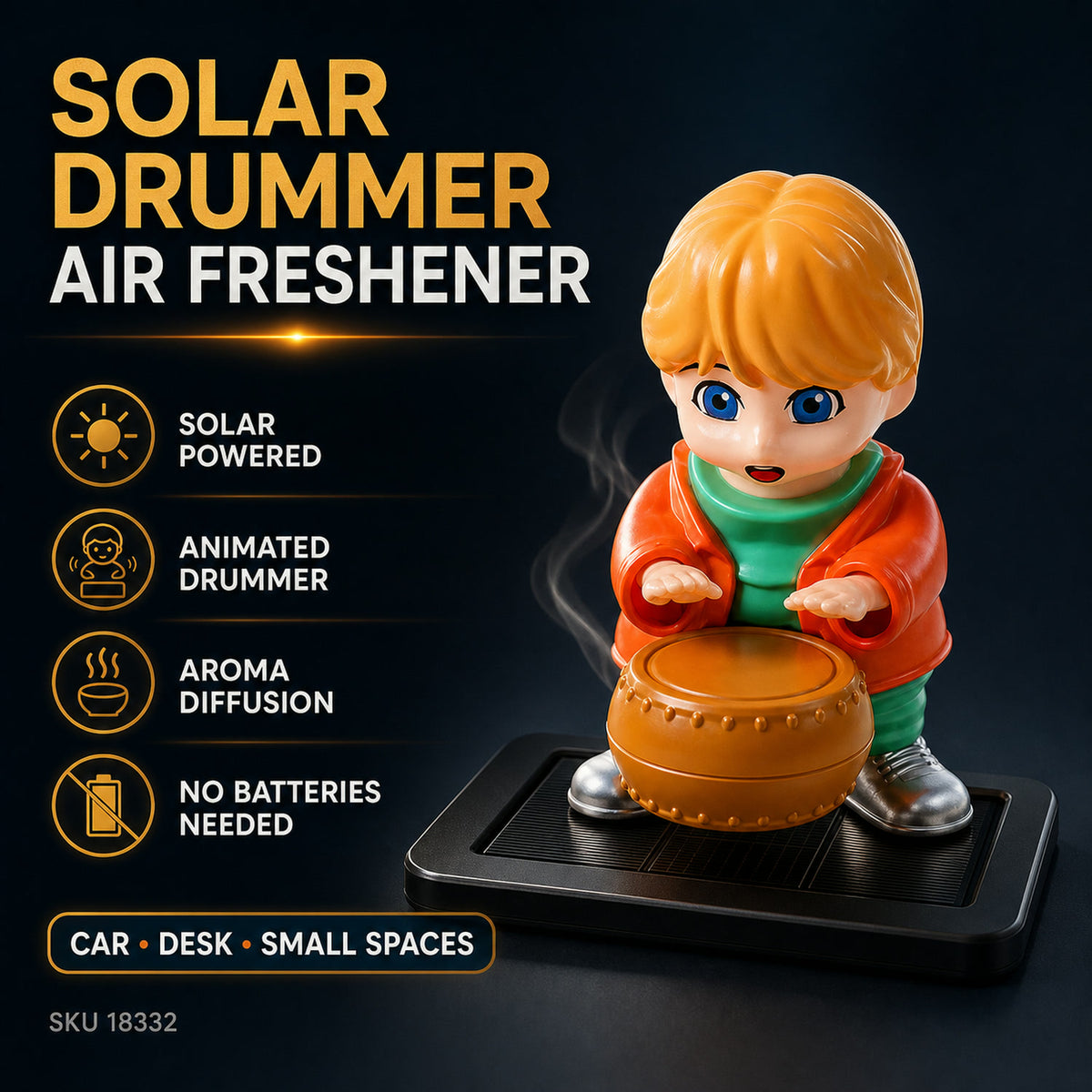 Solar Car Air Freshener – Drummer Design Aromatherapy | Velvet Wheels