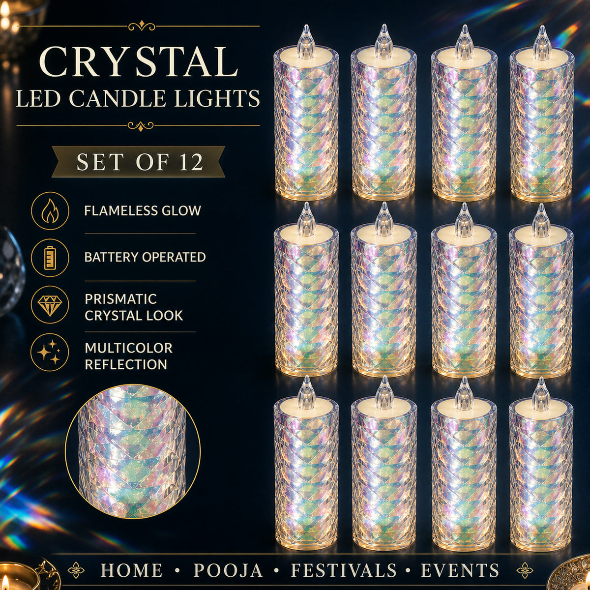 LED Tealight Candles – 12 Pack Flameless Diwali Lights | Indo Glow