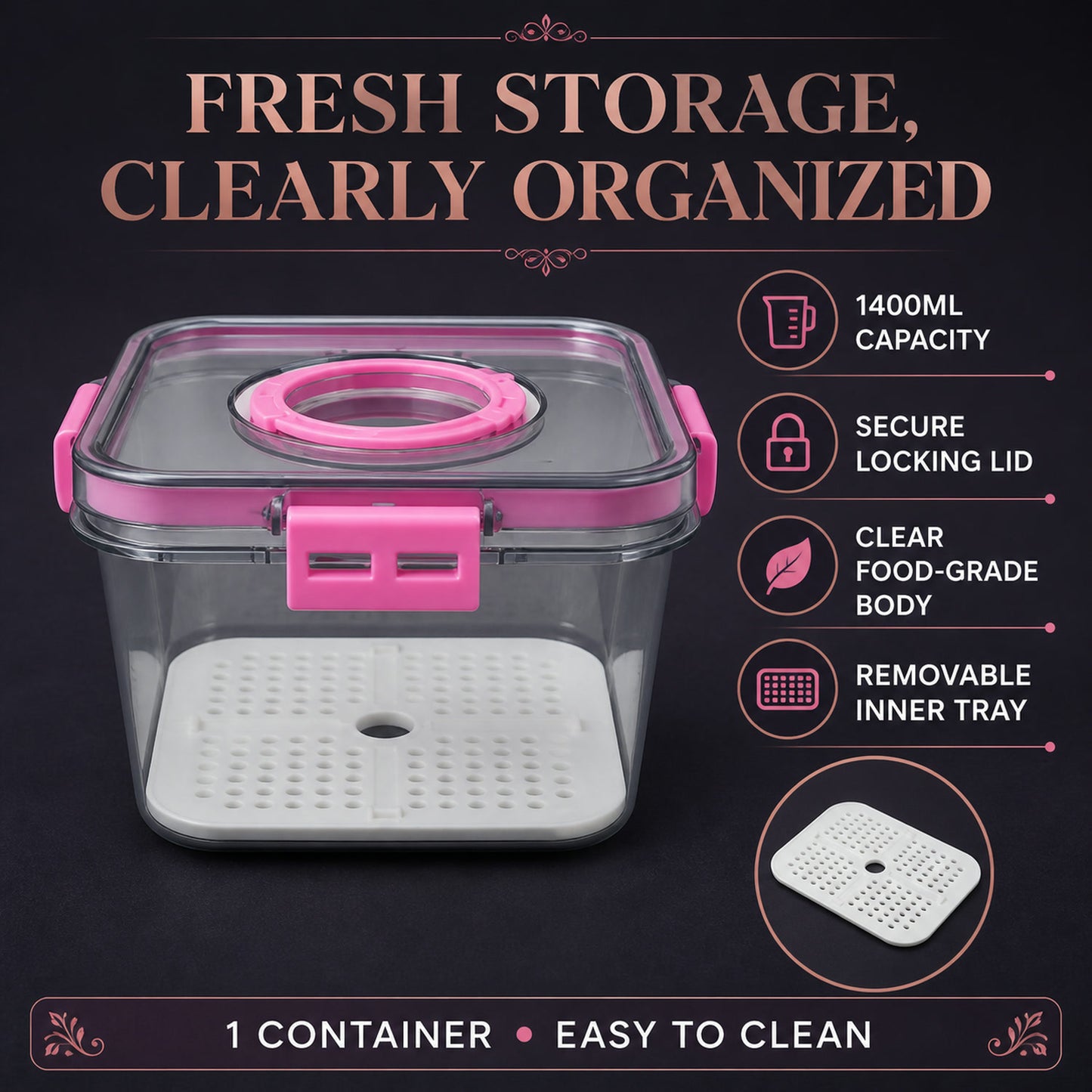 Plastic Food Storage Container – Clear, Airtight 1400ML | Lunchie Bunchie