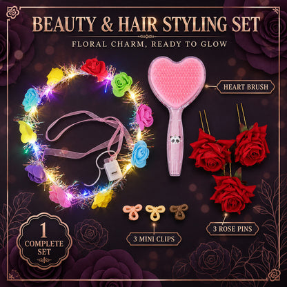 Beauty & Hair Styling Combo Set – Floral Accessories & Detangling Brush