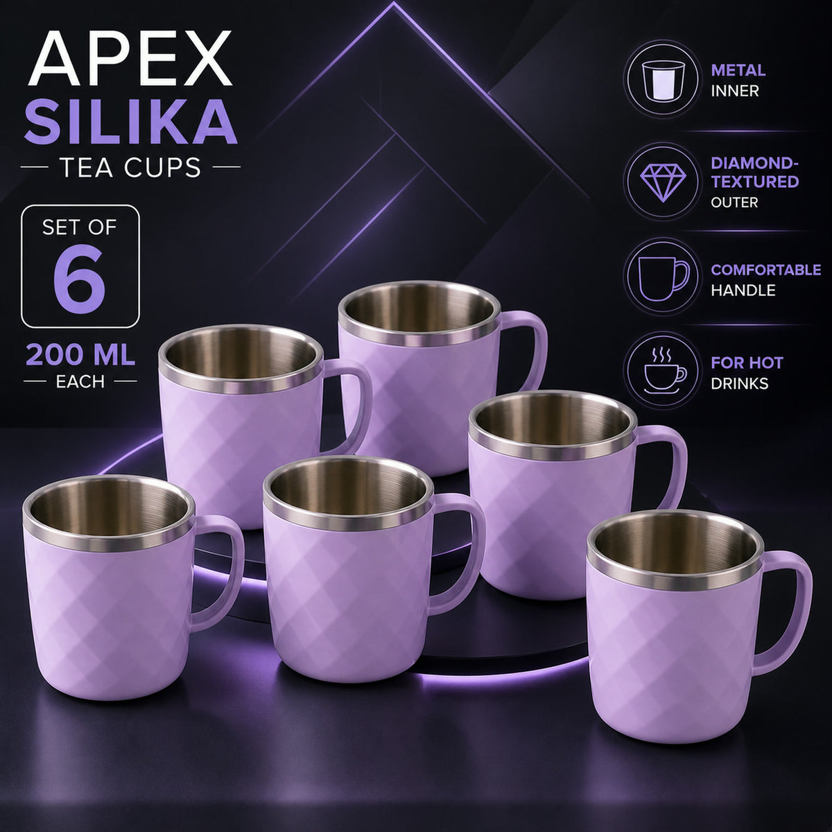 Stainless Steel Tea Cup Set – Elegant 200 ml Double Wall Design