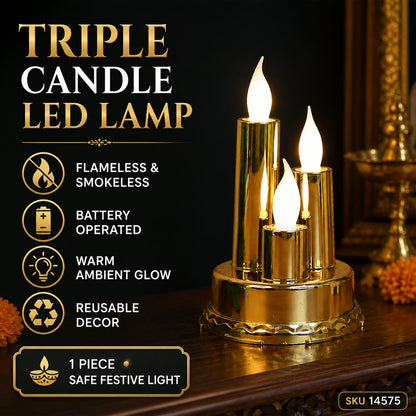 LED Flameless Candle Lamp – Triple Candle Design, Golden Glow
