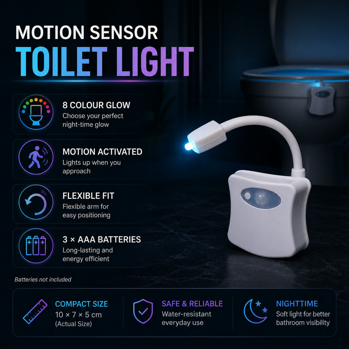 LED Toilet Bowl Light – Motion Sensor, 8 Colours | Indo Glow