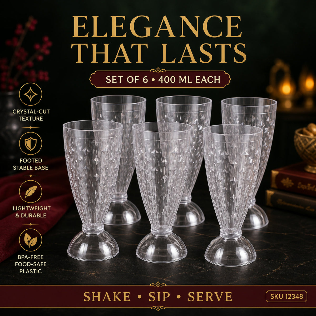 Plastic Milkshake Glass Set – Durable 400ML Plastic Tumblers